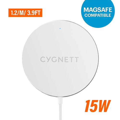 Cygnett 15W Magnetic Wireless Charging Cable - White 1.2M
