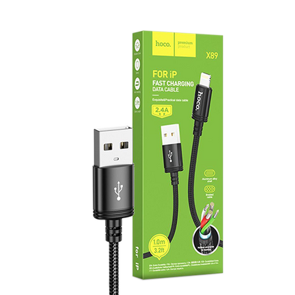 Hoco X89 Lightning Braided Super Tough Cable - Black