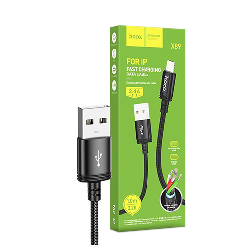 Hoco X89 Lightning Braided Super Tough Cable - Black