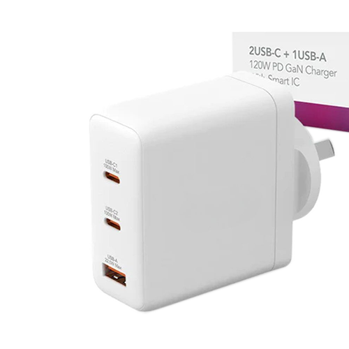 BLACKTECH Smart IC 120W PD GaN Charger Adapter 2USB-C + 1USB-A