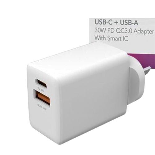 BLACKTECH Smart IC 30W Wall Charger Adaptor USB-C + USB-A BC03 - White