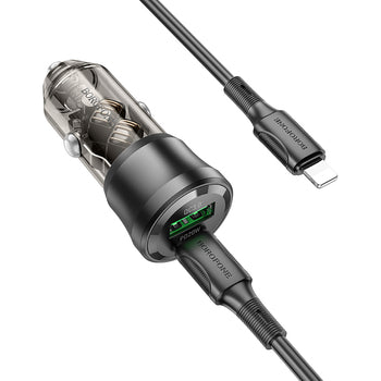 BOROFONE BZ25 Transparent 38W PD Car Charger with USB C to USB C Charging Cable- Black
